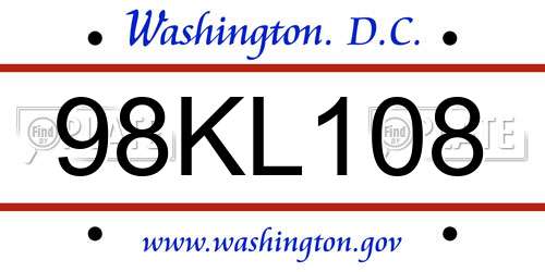 98KL108 District Of Columbia License Plate