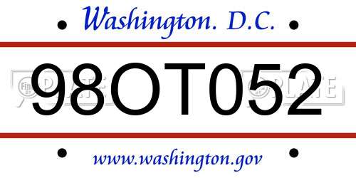 98OT052 District Of Columbia License Plate