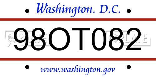 98OT082 District Of Columbia License Plate