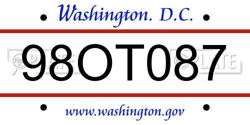 98OT087 District Of Columbia License Plate