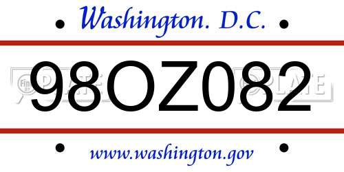 98OZ082 District Of Columbia License Plate
