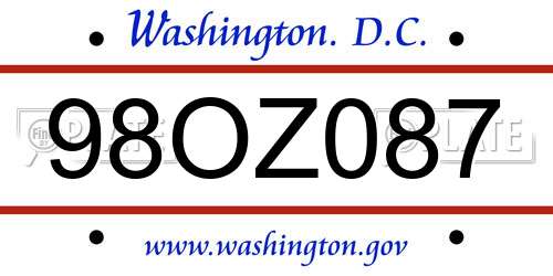 98OZ087 District Of Columbia License Plate