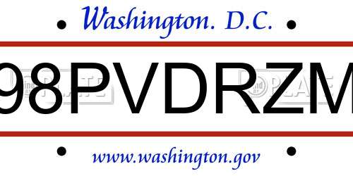 98PVDRZM District Of Columbia License Plate