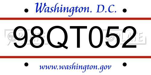 98QT052 District Of Columbia License Plate