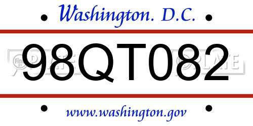 98QT082 District Of Columbia License Plate
