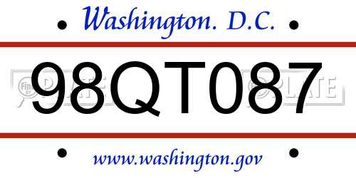 98QT087 District Of Columbia License Plate