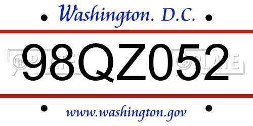 98QZ052 District Of Columbia License Plate