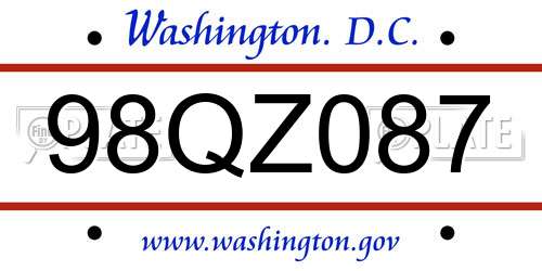 98QZ087 District Of Columbia License Plate