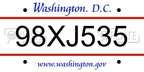 98XJ535 District Of Columbia License Plate