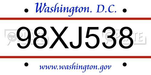 98XJ538 District Of Columbia License Plate