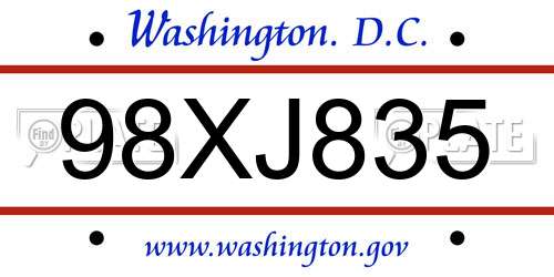 98XJ835 District Of Columbia License Plate