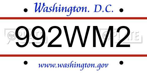 992WM2 District Of Columbia License Plate