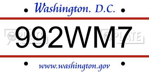 992WM7 District Of Columbia License Plate