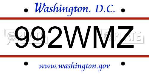 992WMZ District Of Columbia License Plate