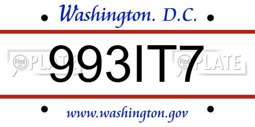 993IT7 District Of Columbia License Plate