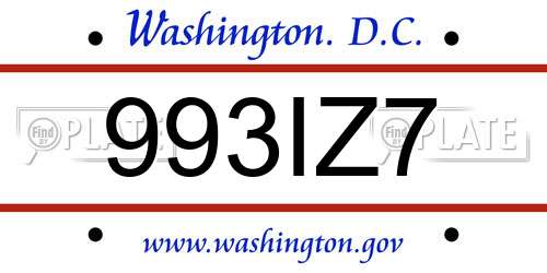 993IZ7 District Of Columbia License Plate