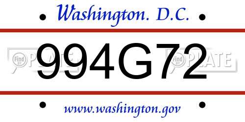 994G72 District Of Columbia License Plate