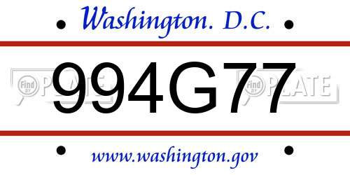 994G77 District Of Columbia License Plate