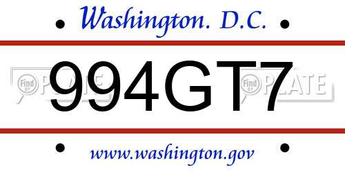 994GT7 District Of Columbia License Plate