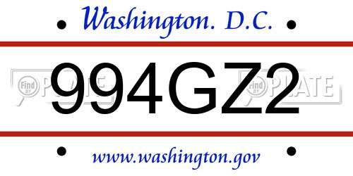994GZ2 District Of Columbia License Plate