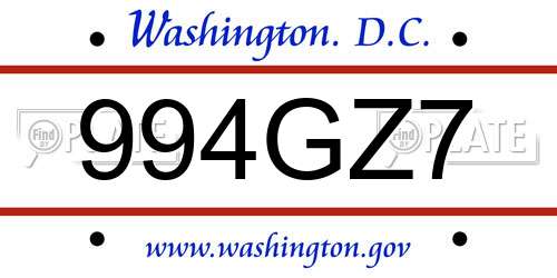 994GZ7 District Of Columbia License Plate