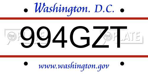 994GZT District Of Columbia License Plate