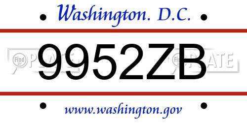 9952ZB District Of Columbia License Plate