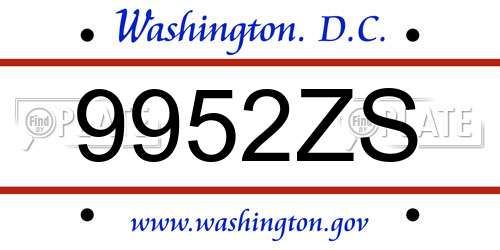 9952ZS District Of Columbia License Plate