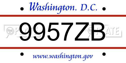9957ZB District Of Columbia License Plate