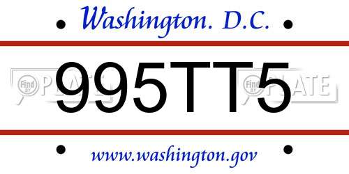 995TT5 District Of Columbia License Plate
