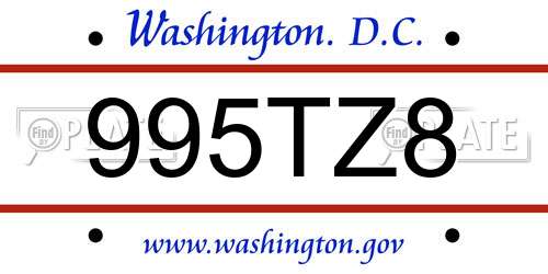995TZ8 District Of Columbia License Plate