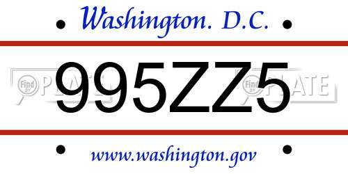 995ZZ5 District Of Columbia License Plate