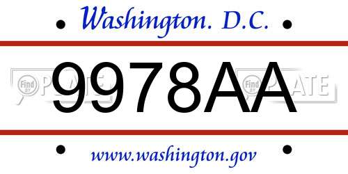 9978AA District Of Columbia License Plate