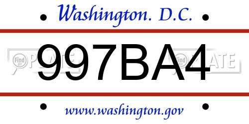 997BA4 District Of Columbia License Plate