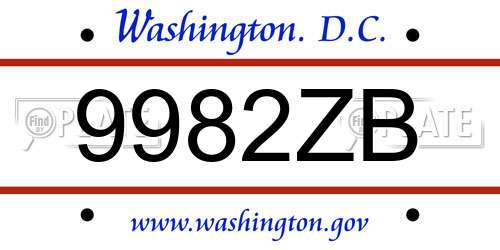 9982ZB District Of Columbia License Plate