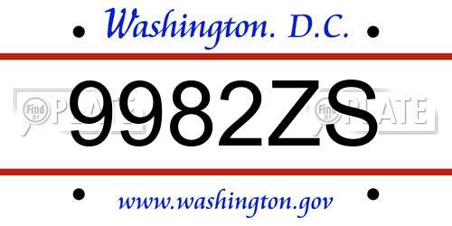 9982ZS District Of Columbia License Plate