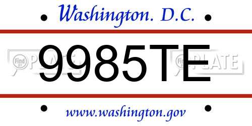 9985TE District Of Columbia License Plate