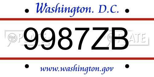 9987ZB District Of Columbia License Plate