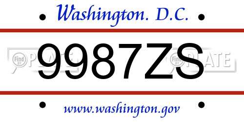9987ZS District Of Columbia License Plate
