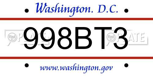 998BT3 District Of Columbia License Plate
