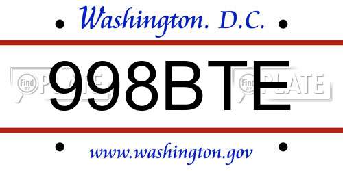 998BTE District Of Columbia License Plate