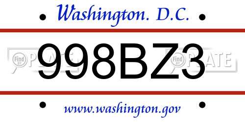 998BZ3 District Of Columbia License Plate