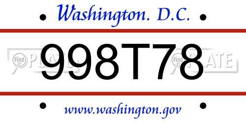 998T78 District Of Columbia License Plate