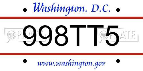 998TT5 District Of Columbia License Plate