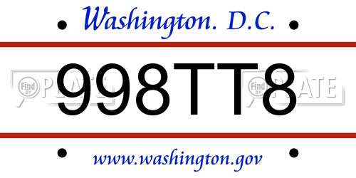 998TT8 District Of Columbia License Plate
