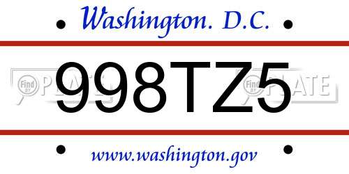 998TZ5 District Of Columbia License Plate