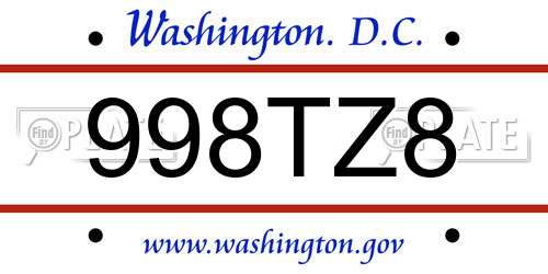 998TZ8 District Of Columbia License Plate