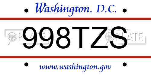 998TZS District Of Columbia License Plate