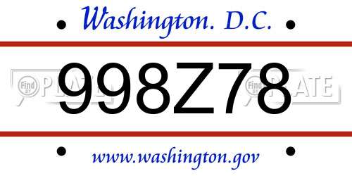 998Z78 District Of Columbia License Plate