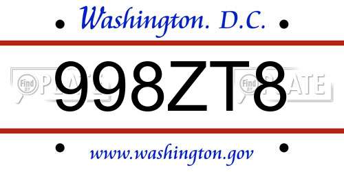 998ZT8 District Of Columbia License Plate